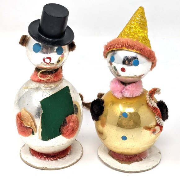 Mid Century Christmas Ornaments Shiny Snowman Choir Boy Girl Japan Felt Chenille - Picture 2 of 8